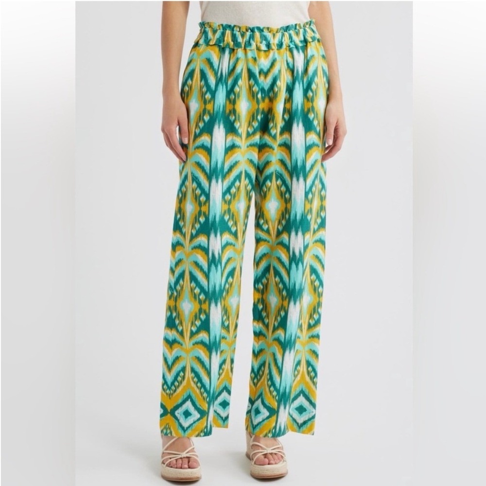 NWT FARM Rio Tropical Tapestry Linen Blend Wide Leg Pants in Size XS